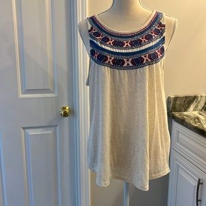 Lucky Brand sleeveless, artisan border neckline. Like new.